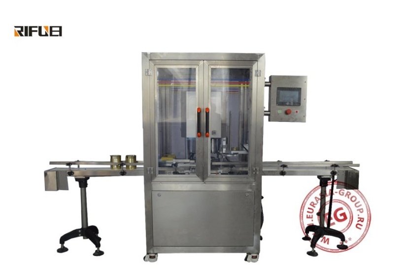 Линия для укупорки крышками easy open и этикетировки тары  цилиндрической формы RF-140200